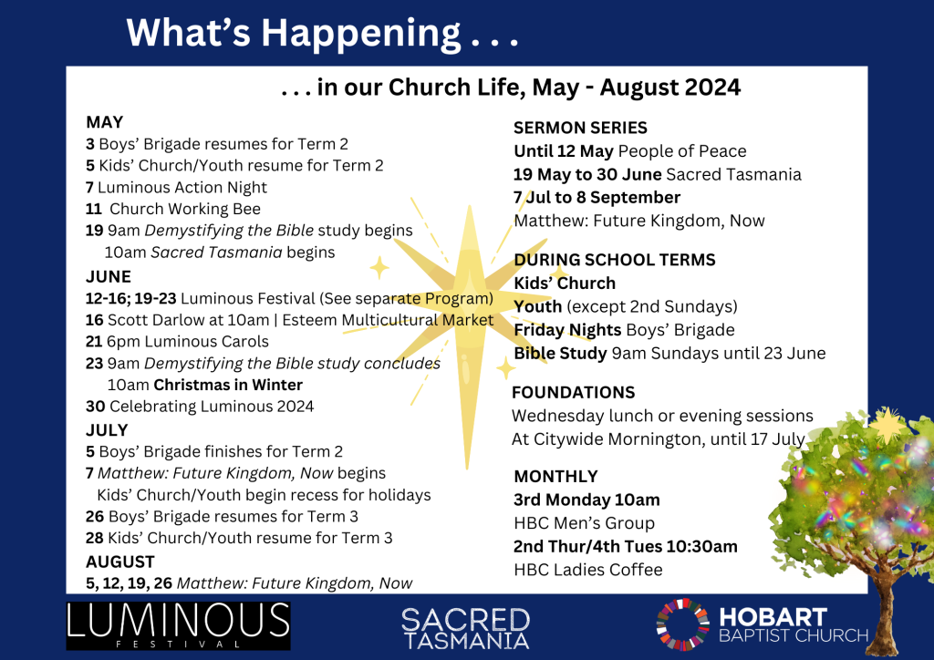 HBC Church Calendar, May-Aug 2024